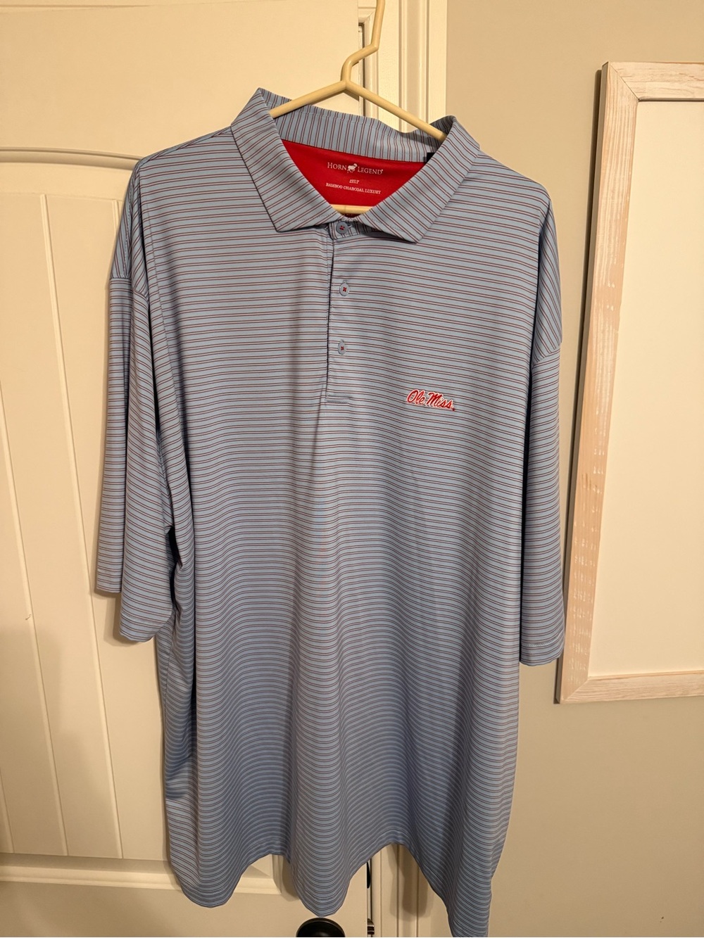 Horn Legend Blue Striped Ole Miss Polo